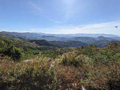 The view from the mountain pass early in the long day of riding